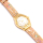Goldfarbene Uhr mit nat&uuml;rlichem Armband und bunten Punkten